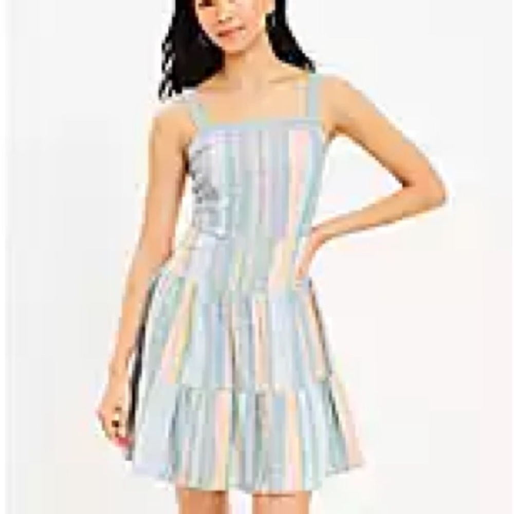 NWT Loft Stripe Strappy Tiered Swing Dress